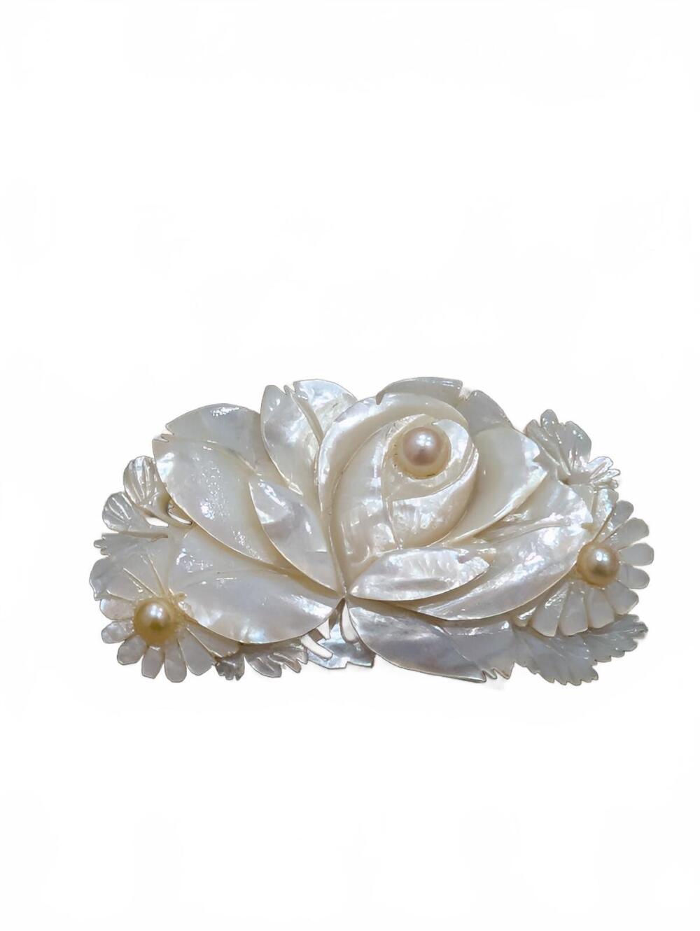 Vintage Mother of Pearl Floral Brooch with Pearls